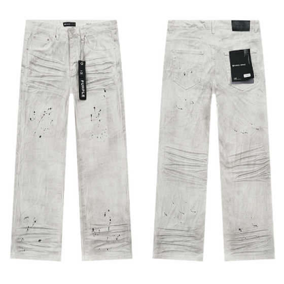 Light Grey Washed Wide-Leg Denim Jeans with Paint Splatter